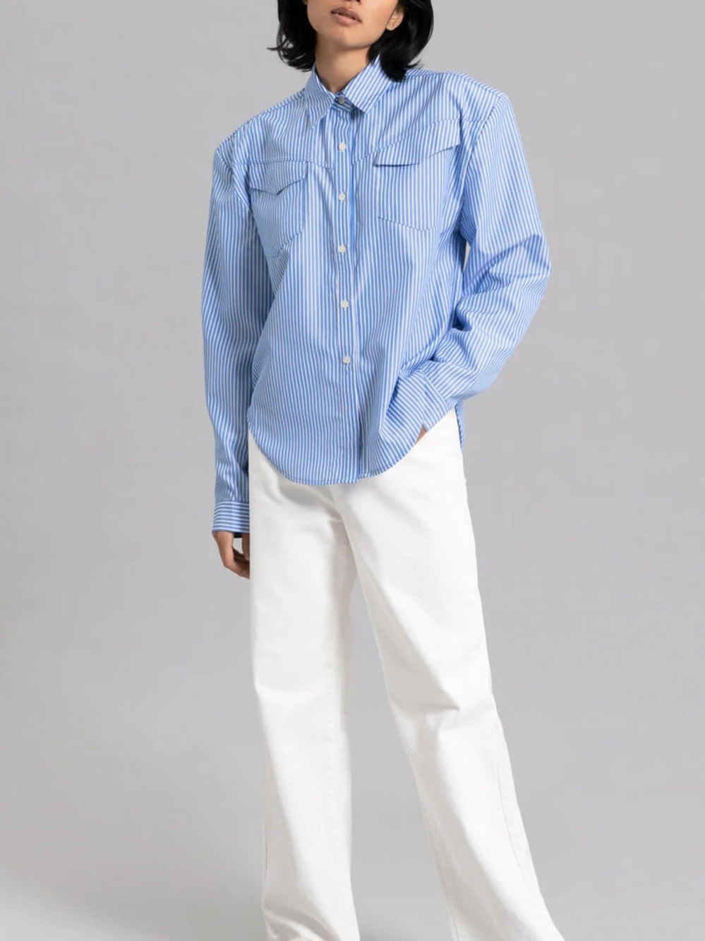The Frankie Shop Jeanne Padded Shirt - White Stripe